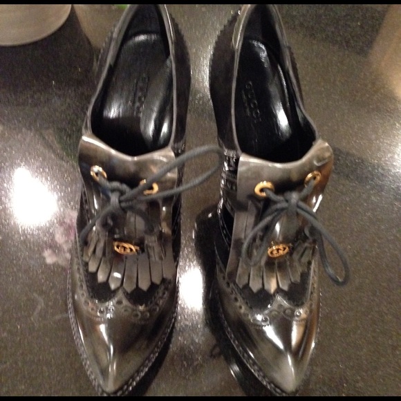 Gucci Shoes - Gucci Black Patent Leather Kiltie Lace-Up Heels